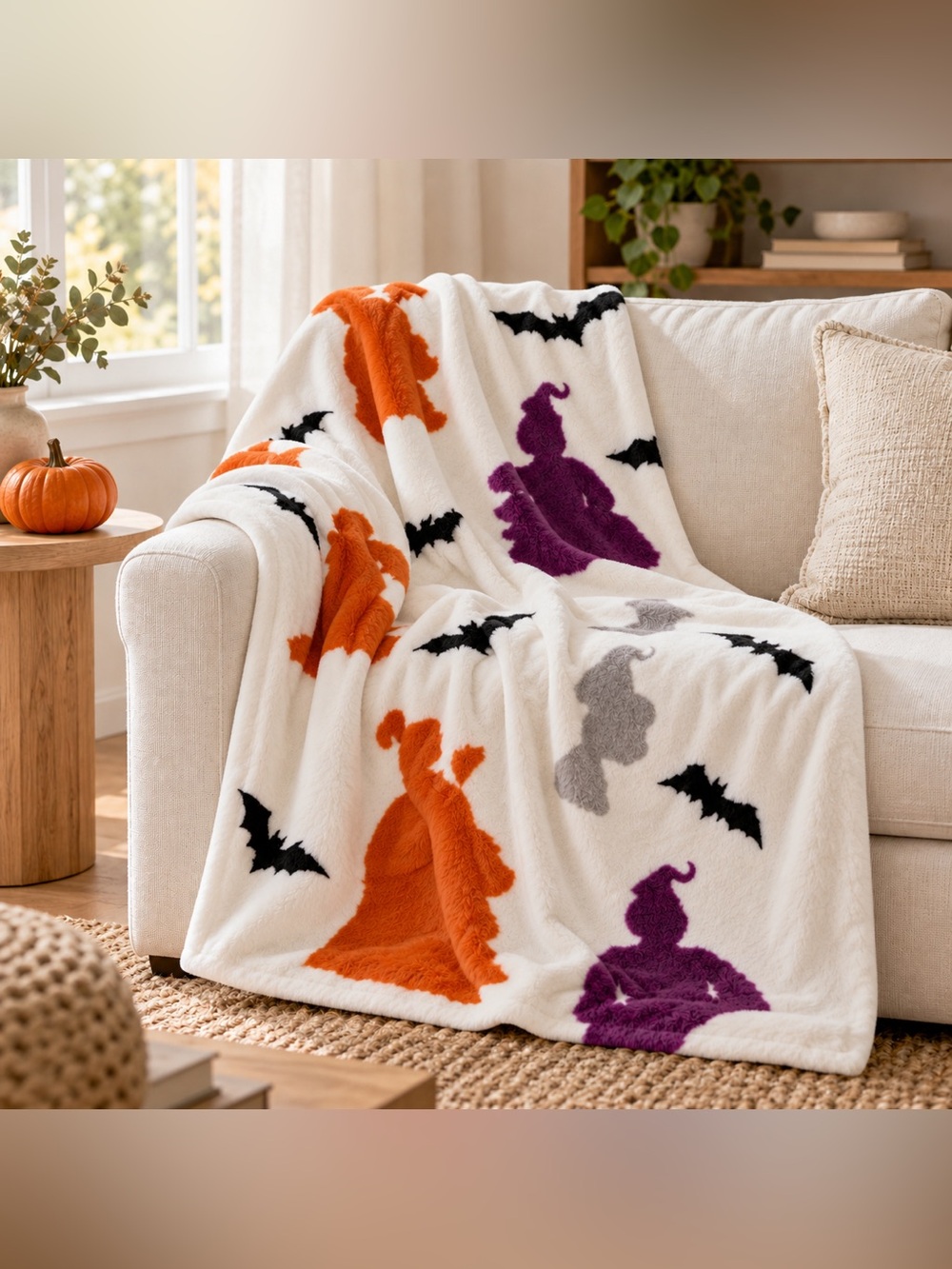 Disney Hocus Pocus Faux Fur Throw Blanket 50x70 Halloween Witches Bats